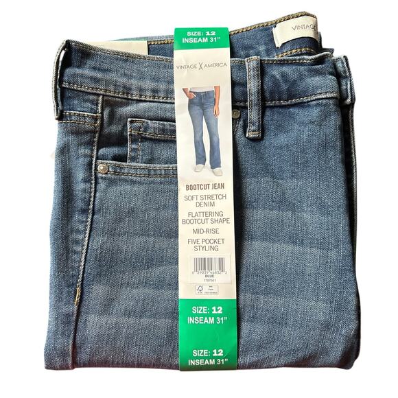 Vintage X America Womens Blue Bootcut Jean Mid-rise Jeans 12 - Picture 6 of 6